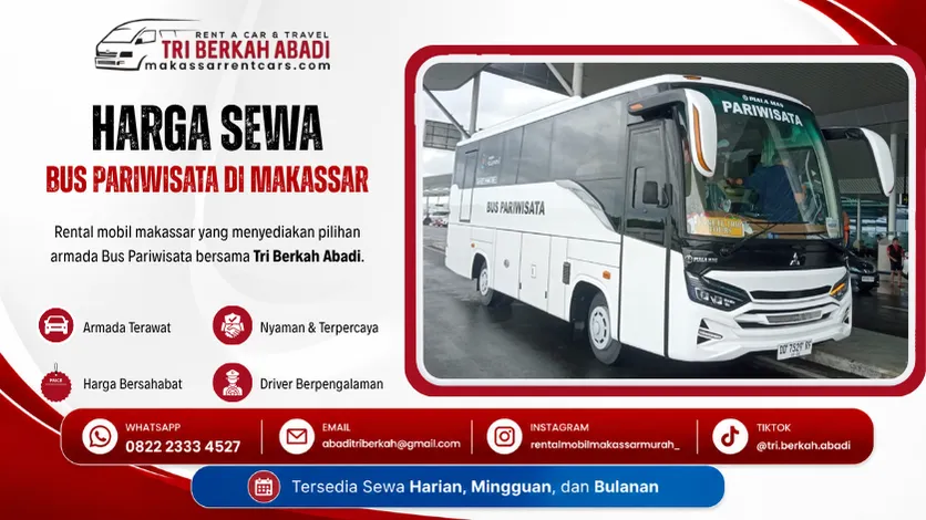 harga sewa bus pariwisata makassar per hari - tri berkah abadi